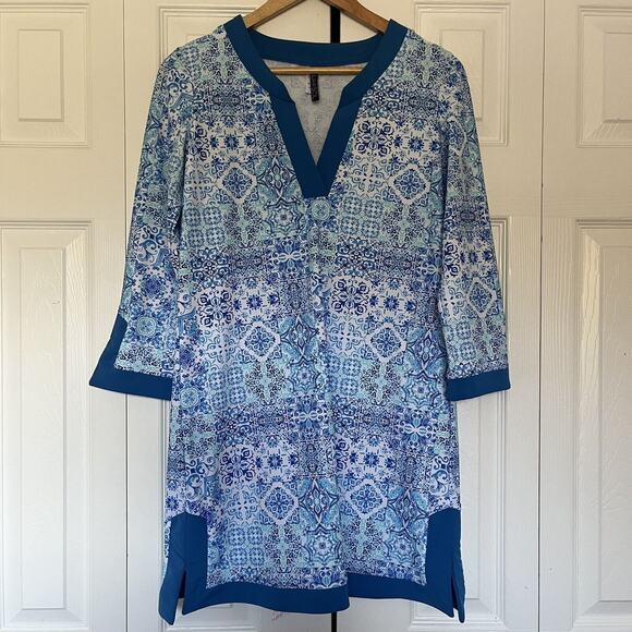 Women’s Aqua Et Sol Swim Tunic Dress Blue White Size Medium - Picture 1 of 4